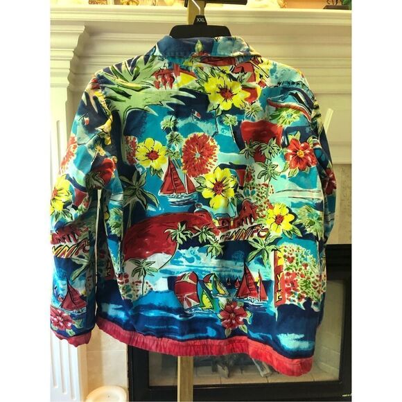 Studio Works Women’s Blue Floral Beach Graphic Beaded Design Button Up Blazer Ja - Picture 2 of 7
